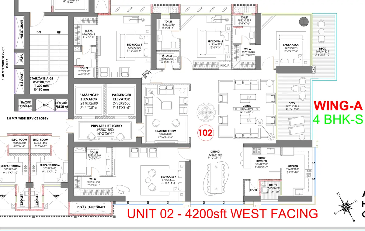 4 BHK Small floor plan of 4,200 sq. ft. at Trump Towers Hyderabad