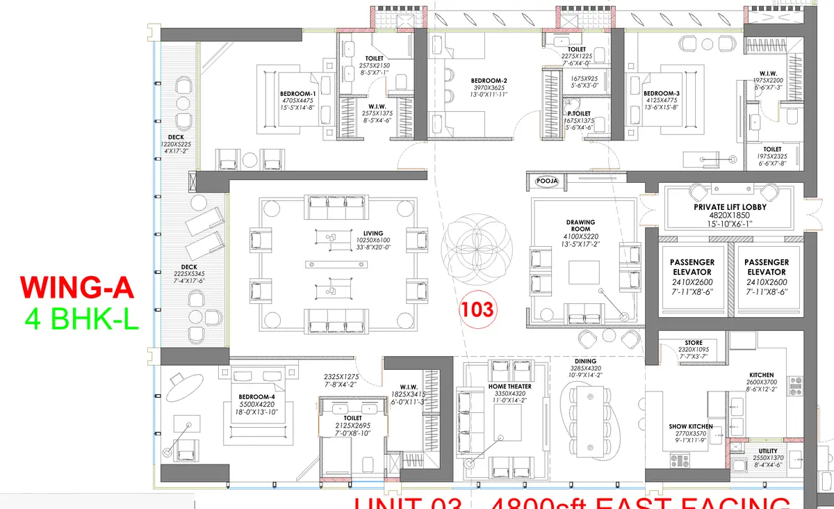 4 BHK Large floor plan of 4,800 sq. ft. at Trump Towers Hyderabad