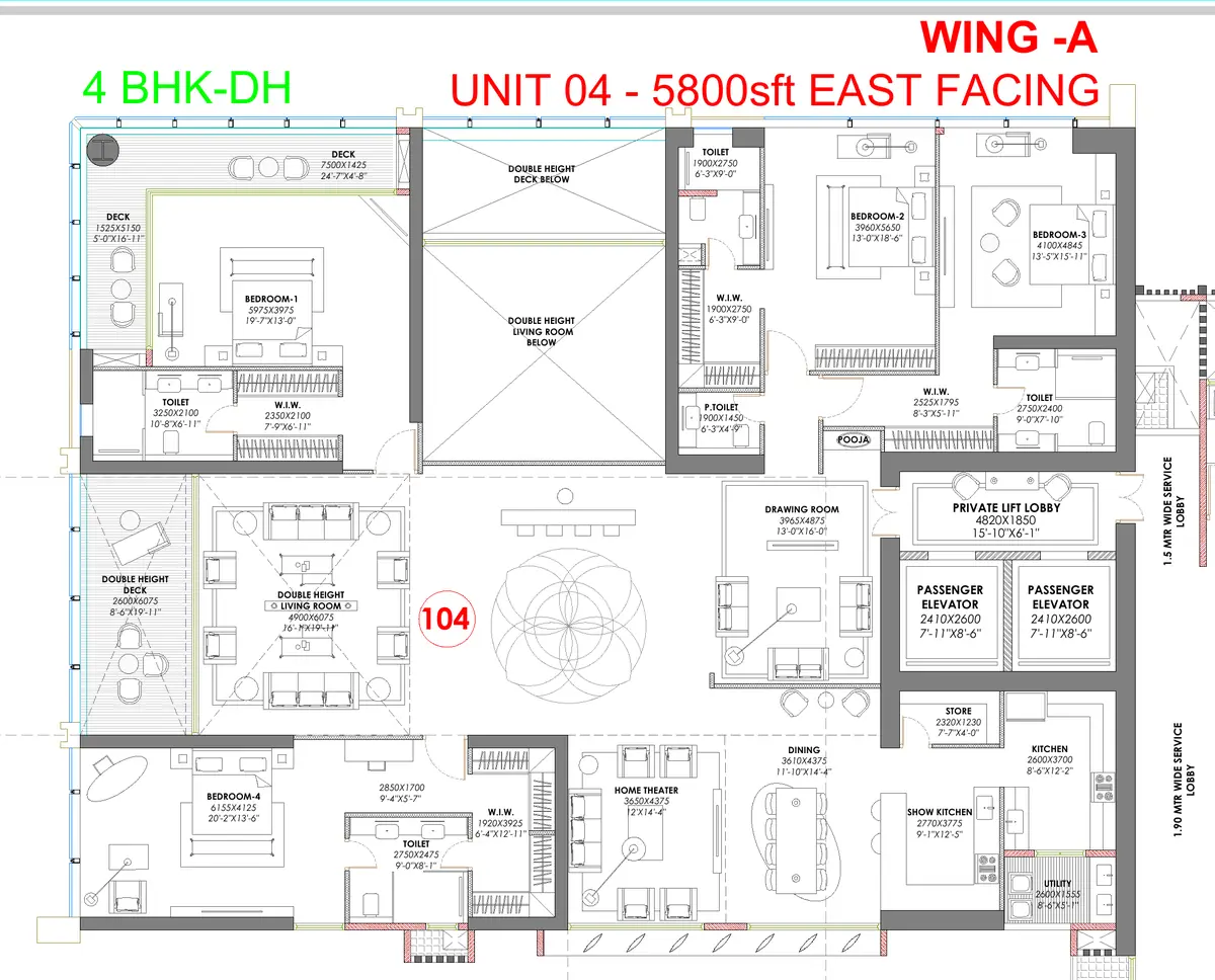 4 BHK double height floor plan of 5,800 sq. ft. at Trump Towers Hyderabad